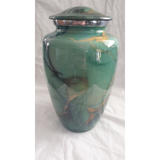 Ceramic Adult Urn - Green with Gold