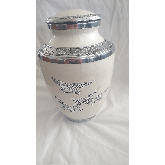 Ceramic Adult Urn - White with Birds