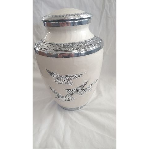 Ceramic Adult Urn - White with Birds